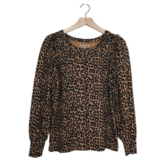 LOFT Women's S Leopard Print Puff Sleeve Lightweight Sweater - Picture 1 of 8